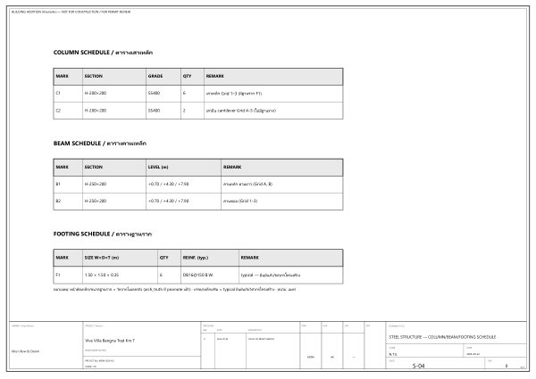Sheet S-04 — Steel Structure — Column/Beam/Footing Schedule